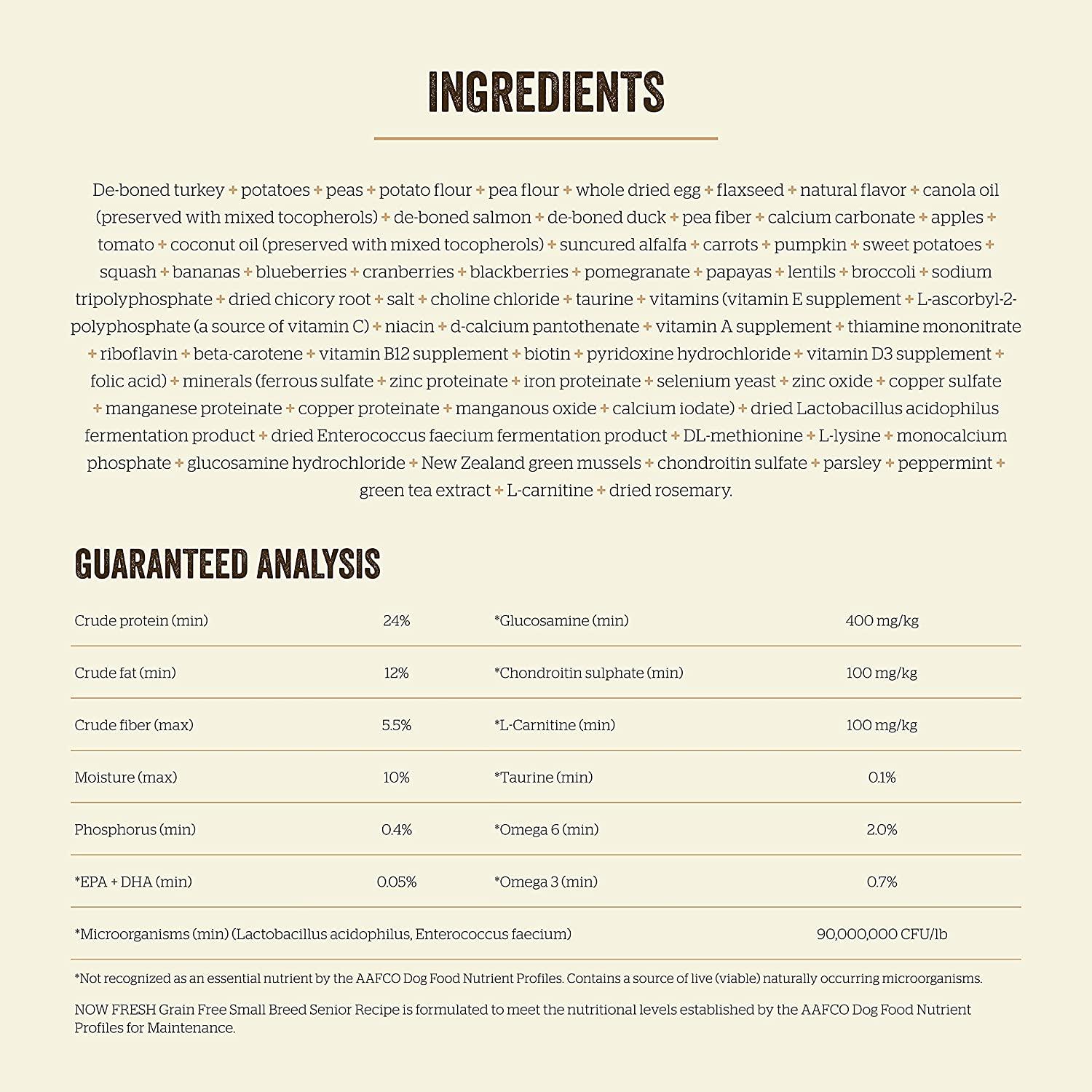 Now Fresh Grain Free Small Breed Senior Turkey, Salmon, & Duck Recipe for dogs - 1.59 Kg - Dog Food - Now Fresh - PetMax Canada