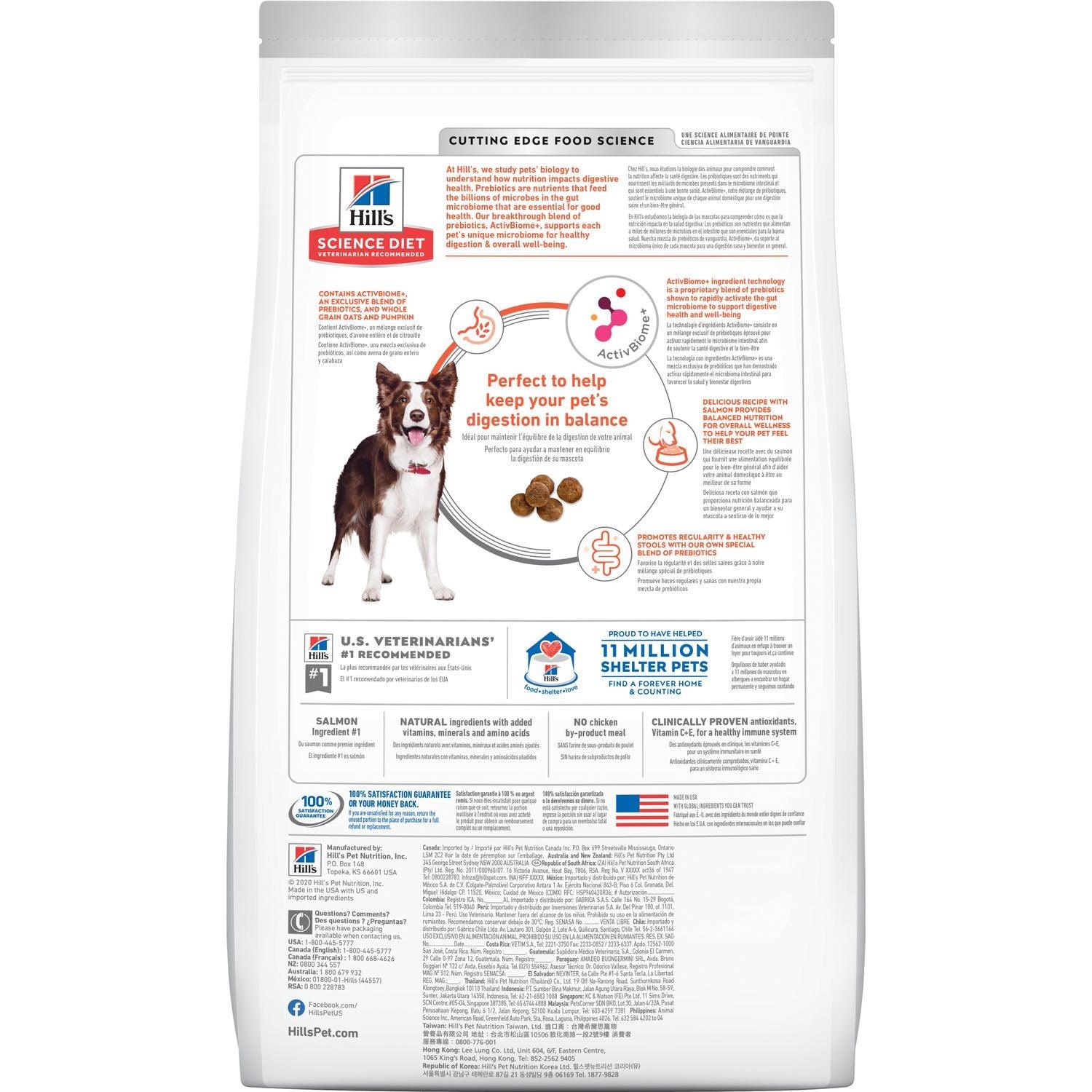 Hill's Science Diet Adult Perfect Digestion Salmon, Whole Oats, and Brown Rice Recipe Dog Food - 1.59 Kg - Dog Food - Hill's Science Diet - PetMax Canada