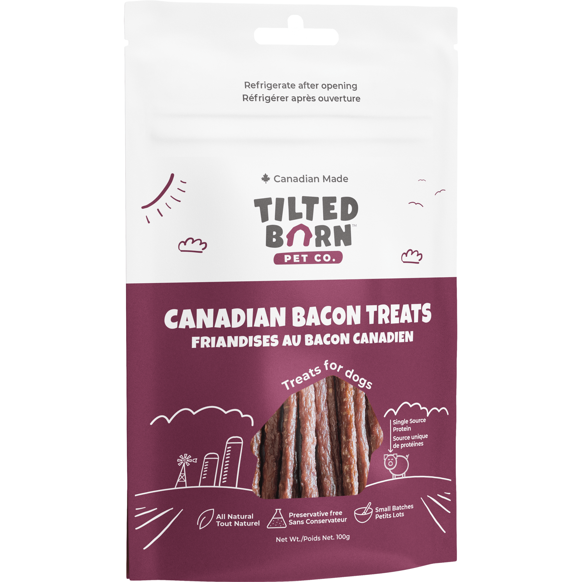 Tilted Barn Canadian Bacon Dog Treats - 100g - Dog Treats - Tilted Barn - PetMax Canada