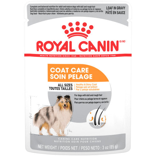 Royal Canin Wet Dog Food Pouch All Breed Sizes Coat Care Loaf In Gravy Canned Dog Food | PetMax Canada