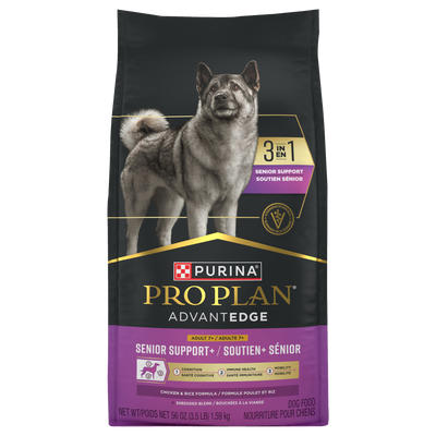 Purina Pro Plan AdvantEDGE Senior Support+ Shredded Blend Chicken & Rice Formula Adult 7+ Dry Dog Food - front of bag