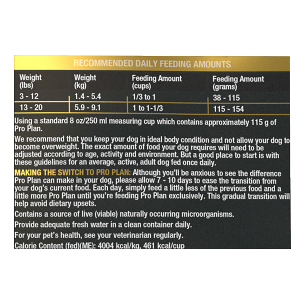 Purina Pro Plan AdvantEDGE Digestive Support+ Small Breed Salmon & Oat Meal Formula Adult Dry Dog Food - feeding guide