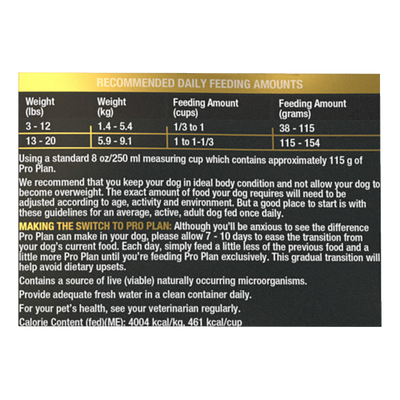 Purina Pro Plan AdvantEDGE Digestive Support+ Small Breed Salmon & Oat Meal Formula Adult Dry Dog Food - feeding guide