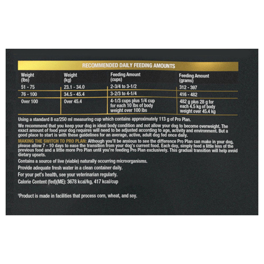 Purina Pro Plan AdvantEDGE Digestive Support+ Large Breed Salmon & Oat Meal Formula Adult Dry Dog Food - feeding guide