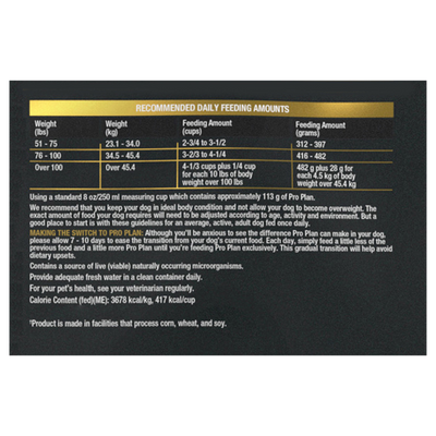 Purina Pro Plan AdvantEDGE Digestive Support+ Large Breed Salmon & Oat Meal Formula Adult Dry Dog Food - feeding guide
