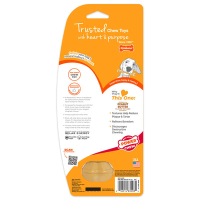 Nylabone Power Chew Textured Bone Dog Chew Toy - Peanut Butter - Back of package with sizing, safety and care directions - Nylabone - PetMax Canada