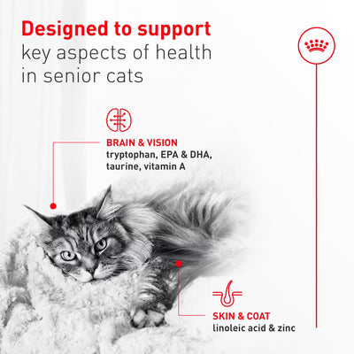 Advertisement for cat health supplement showing a cat and text about its benefits.