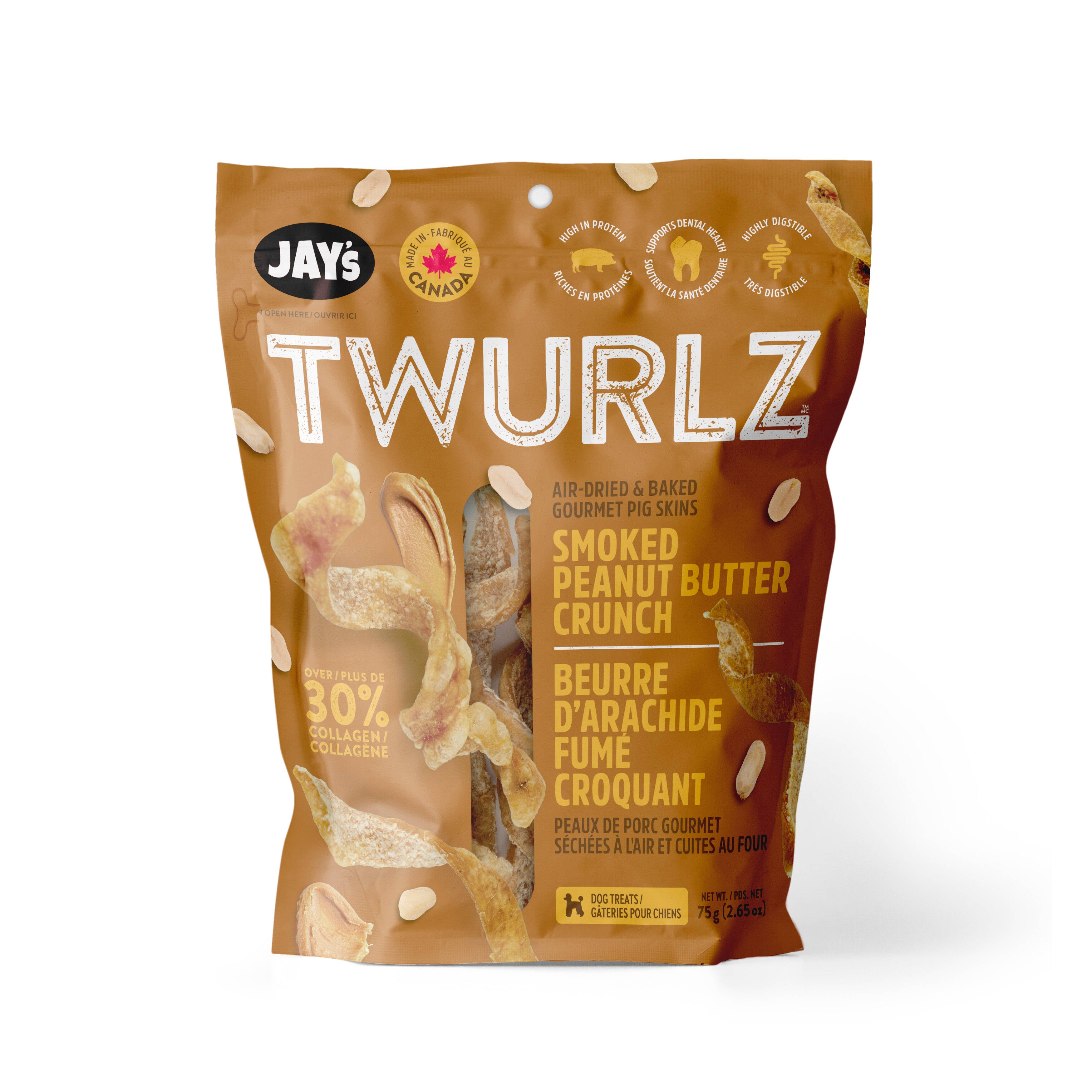 Jay's Twurlz Smoked Peanut Butter Dog Treats 75g