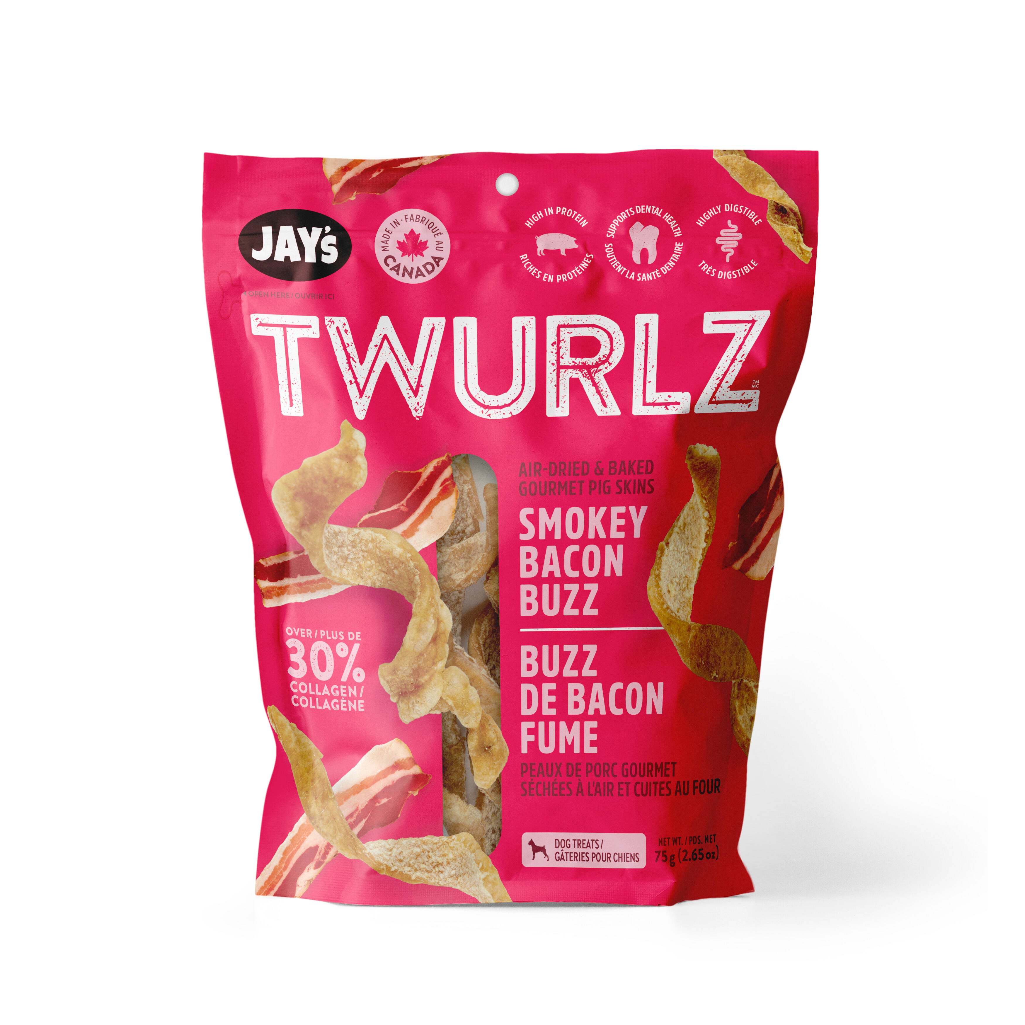 Jay's Twurlz Smokey Bacon Dog Treats 75g