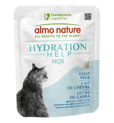 Almo Nature cat food pouch with hydration help for cats on a white background