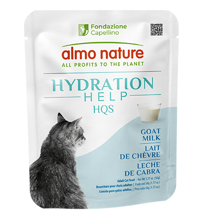 Almo Nature cat food pouch with hydration help for cats on a white background