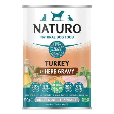 Naturo Canine Adult Nourriture en conserve pour chien Dinde avec fruits et légumes en sauce aux herbes