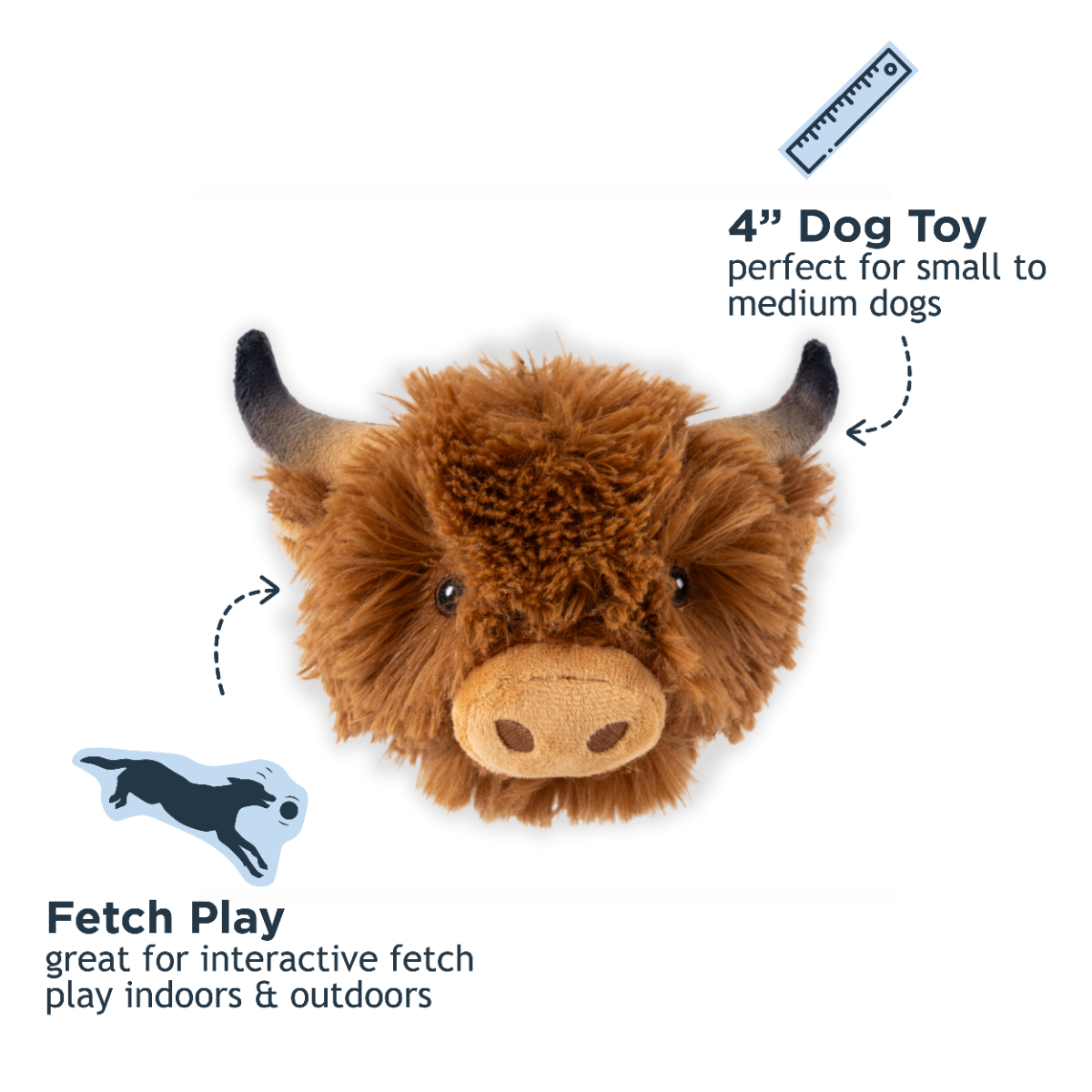 Tall Tails Plush Highland Cow 2 in 1 Fetch Dog Toy