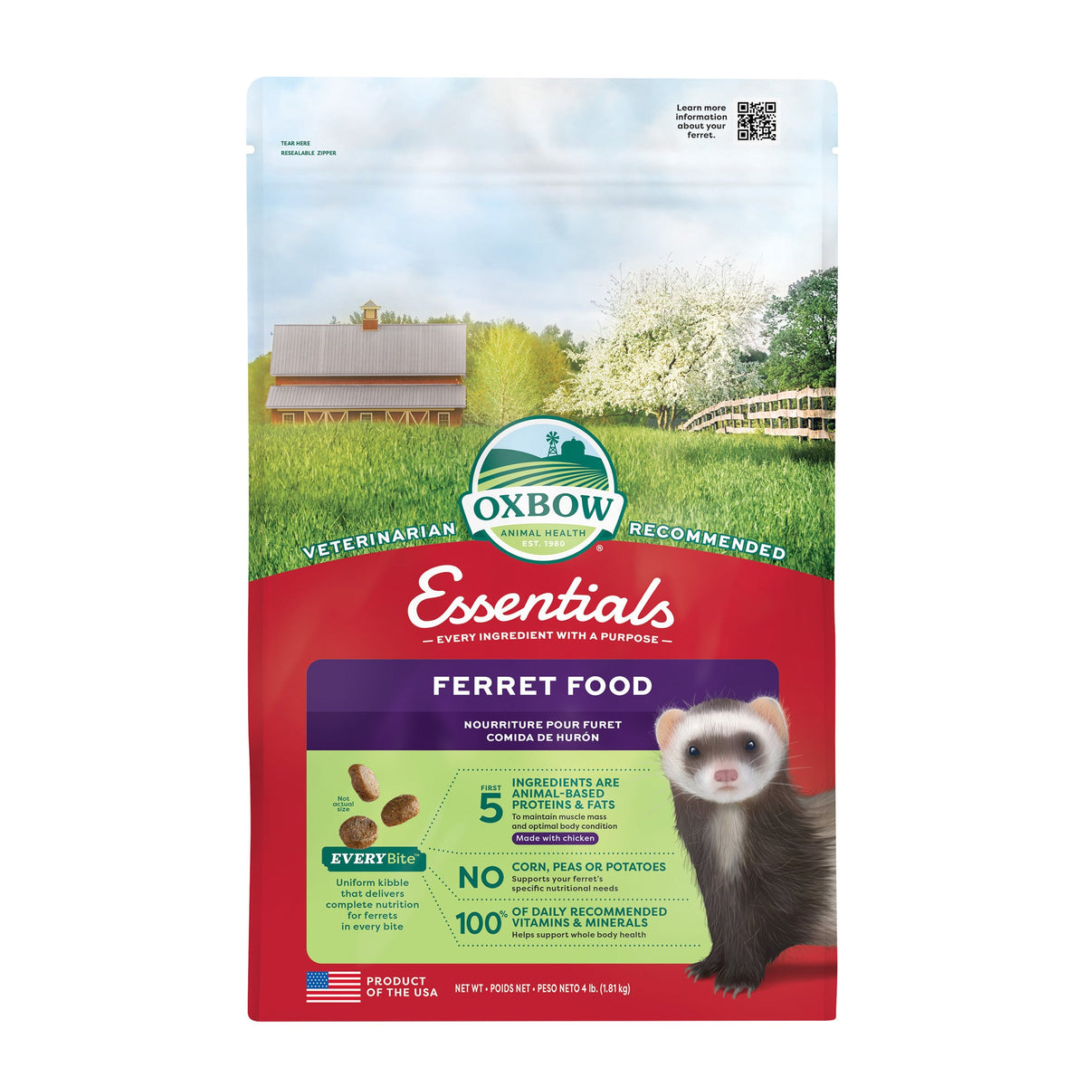 Oxbow Essentials Ferret Food - Front of 1.8 kg Bag - Oxbow - PetMax Canada
