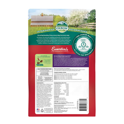 Oxbow Essentials Ferret Food - Back of Bag with Ingredients, Guaranteed Analysis and Feeding Directions - Oxbow - PetMax Canada