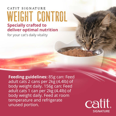 Catit Signature Weight Control Chicken Pâté in Bone Broth Wet Cat Food - Feeding Guidelines for 85 g and 156 g Cans - PetMax Canada