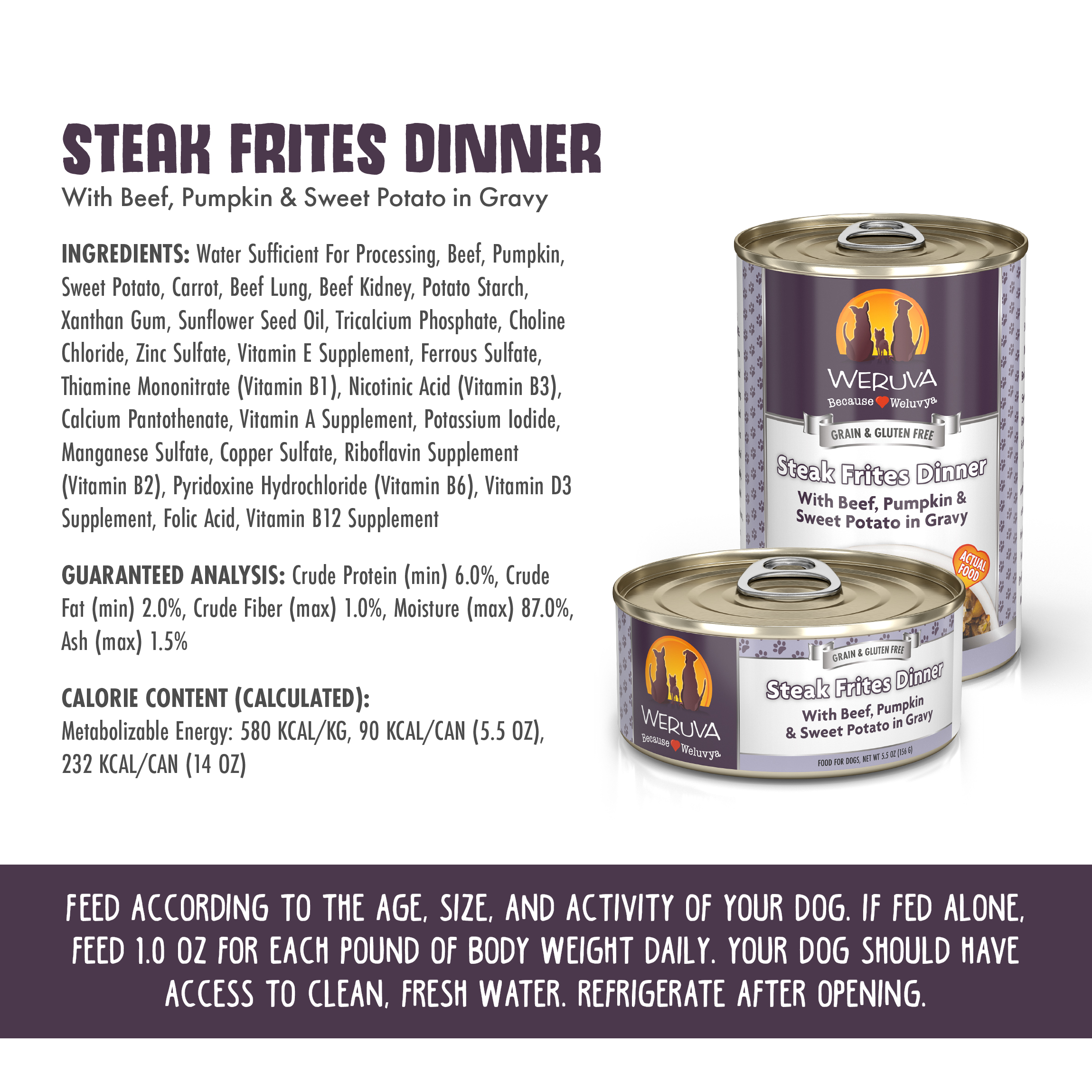 Weruva Classic Steak Frites Dinner with Beef, Pumpkin & Sweet Potatoes in Gravy Grain-Free Canned Dog Food - Canned Dog Food - Weruva - PetMax Canada