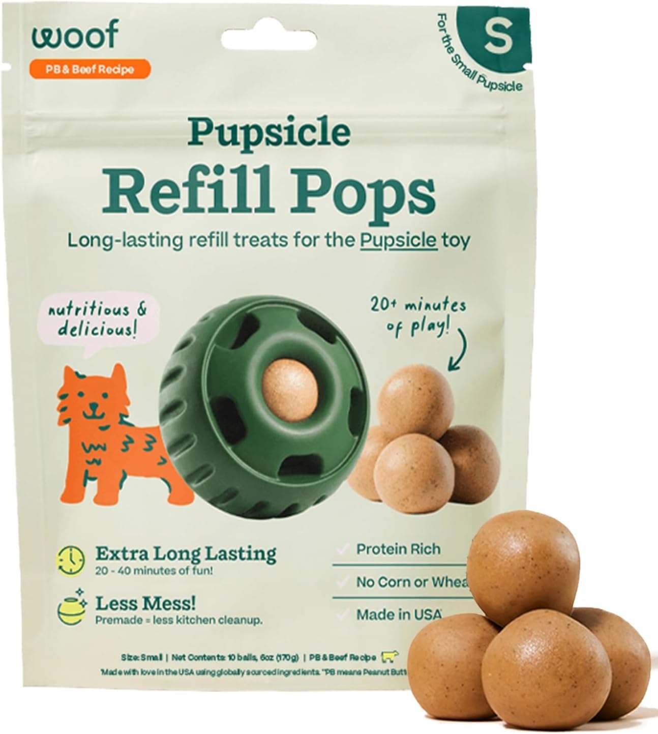 Woof Pupsicle Refill Pops Peanut Butter & Beef