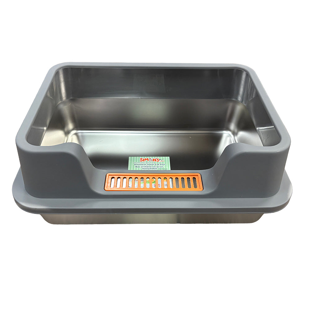 Simon's Stainless Steel Cat Litter Pan with Rim - 50 x 35 x 22cm - Side View