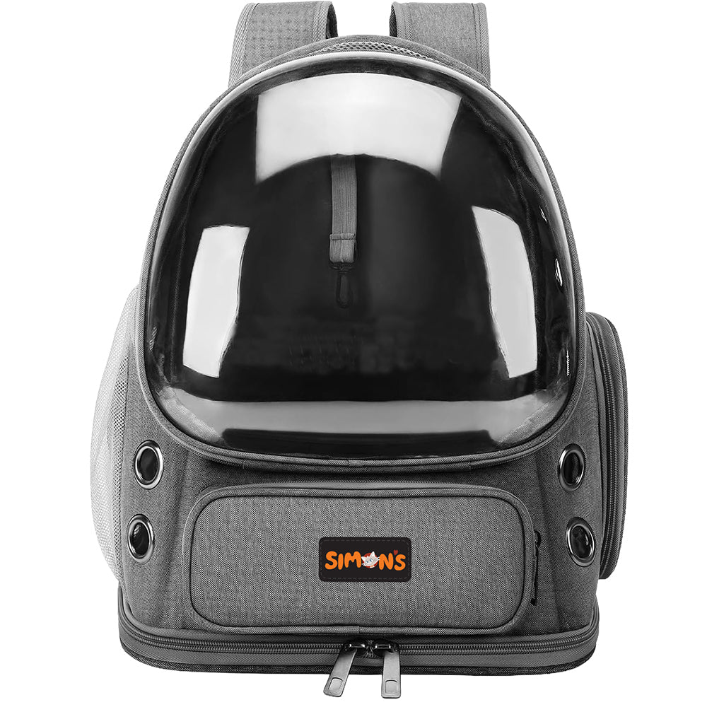 Simon's Bubble Backpack Cat Carrier - Grey - Front View - Simon's - PetMax Canada