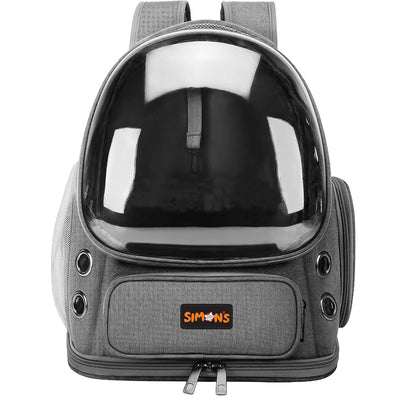 Simon's Bubble Backpack Cat Carrier - Grey - Front View - Simon's - PetMax Canada
