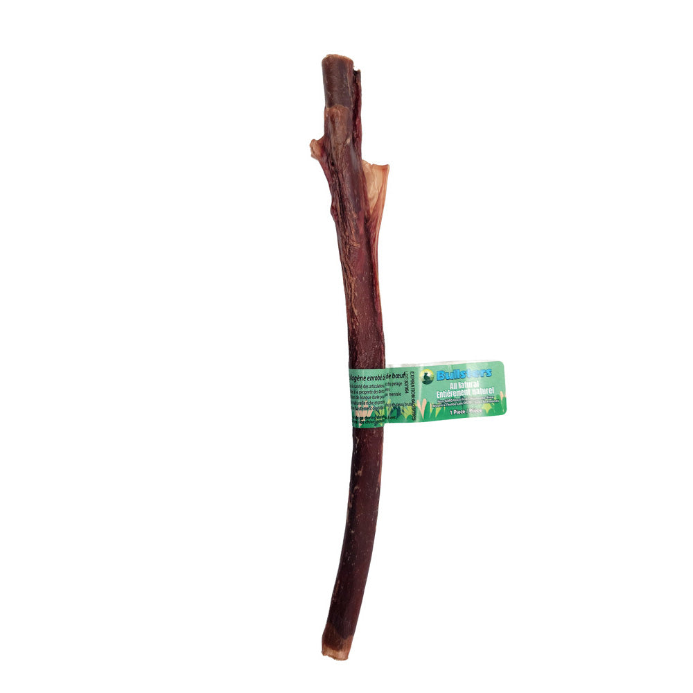 Bullsters Bully Wrapped Collagen Stick Dog Chew - 12 inch stick with Bullsters label - PetMax Canada