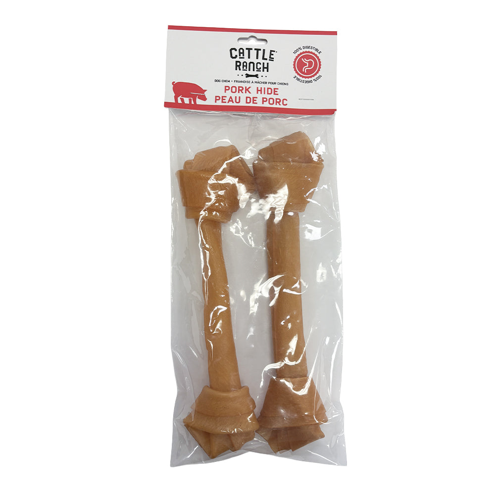 Burgham Cattle Ranch Porkhide Bone Dog Chews - 10" 2 pack front - PetMax Canada