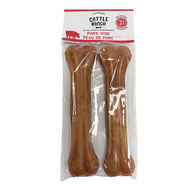 Burgham Cattle Ranch Porkhide Pressed Bone Dog Chews - 10 inch 2 pack front - PetMax Canada