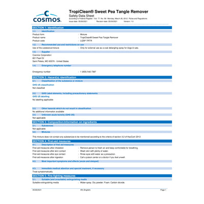 TropiClean Sweet Pea Tangle Remover Spray for Pets