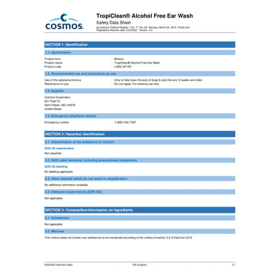 TropiClean Alcohol Free Ear Wash for Pets