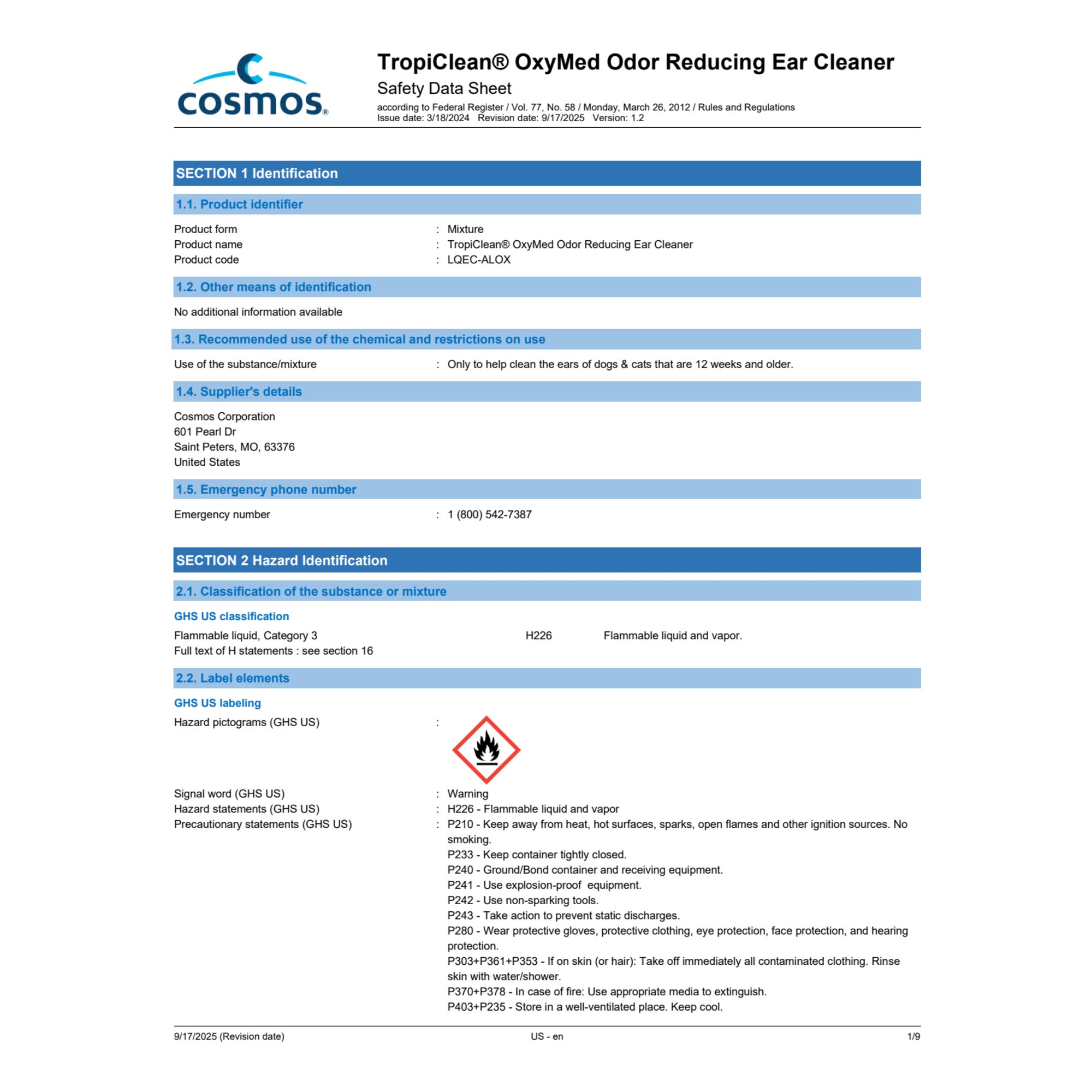 TropiClean OxyMed Ear Cleaner for Pets