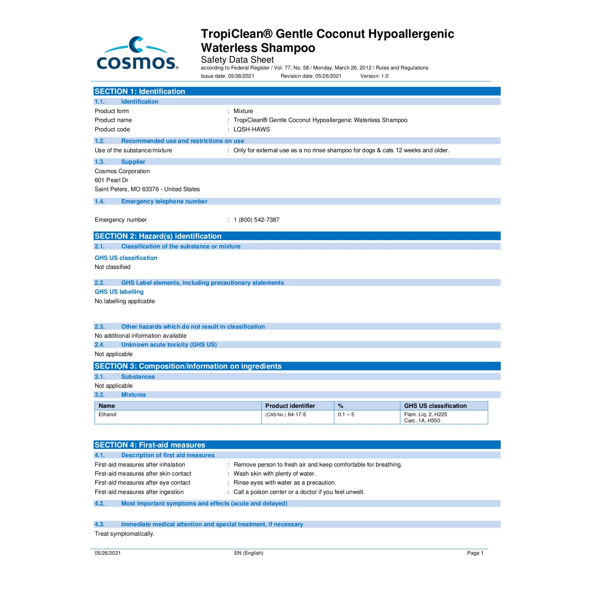 TropiClean Hypoallergenic Waterless Shampoo