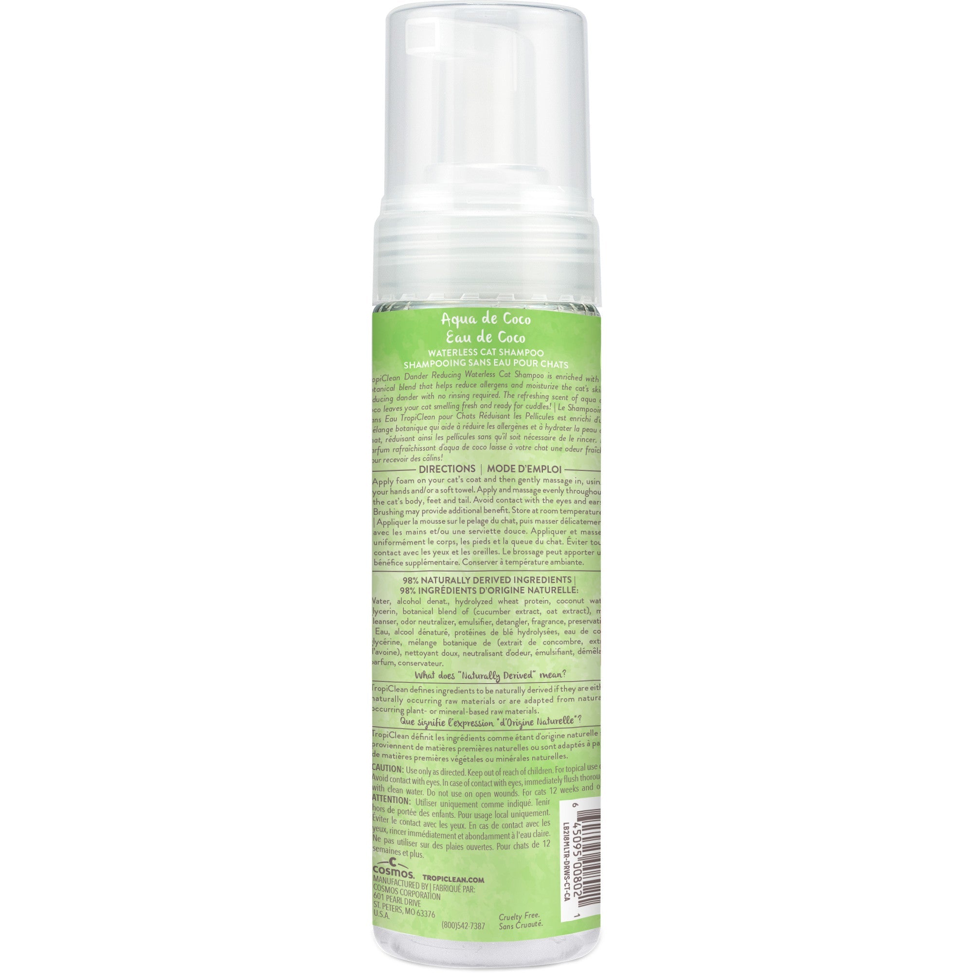 Shampoing réducteur de squames sans eau pour chat Tropiclean