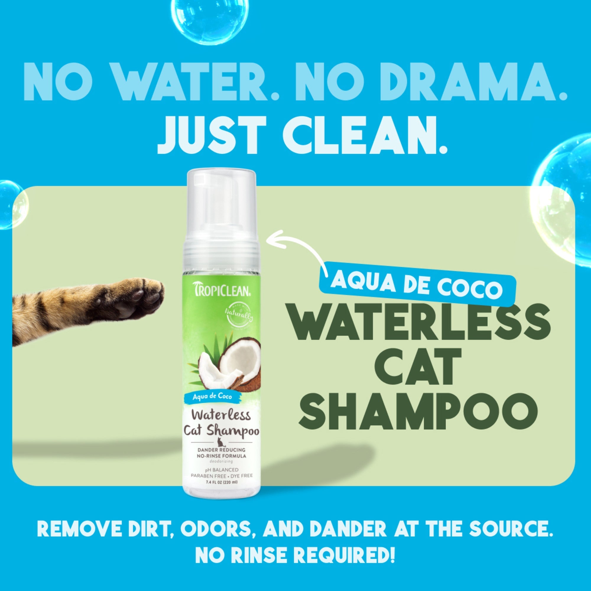 Shampoing réducteur de squames sans eau pour chat Tropiclean