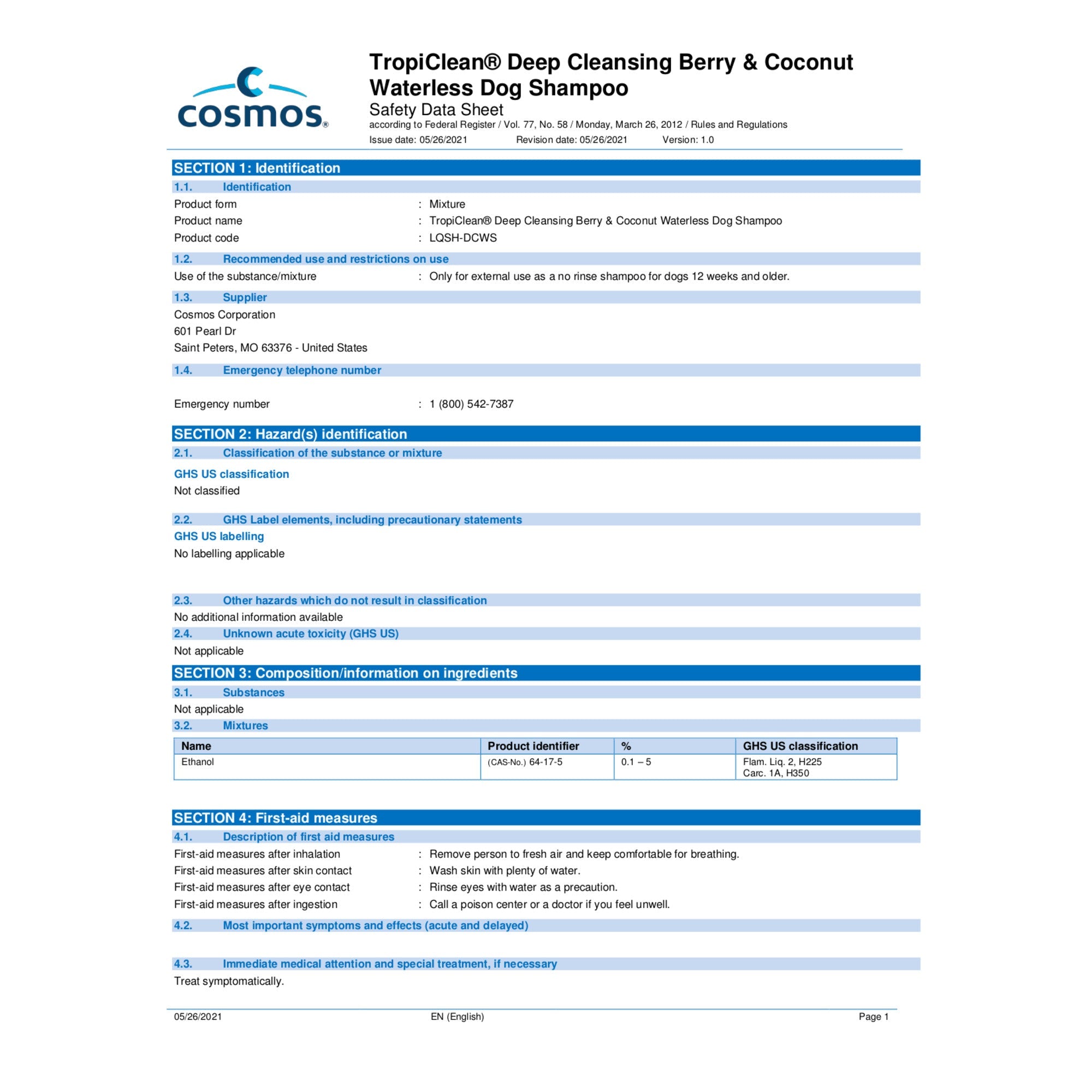 TropiClean Deep Cleansing Waterless Dog Shampoo