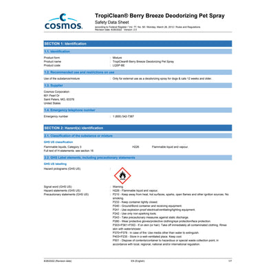 TropiClean Berry Breeze Deodorizing Spray for Pets