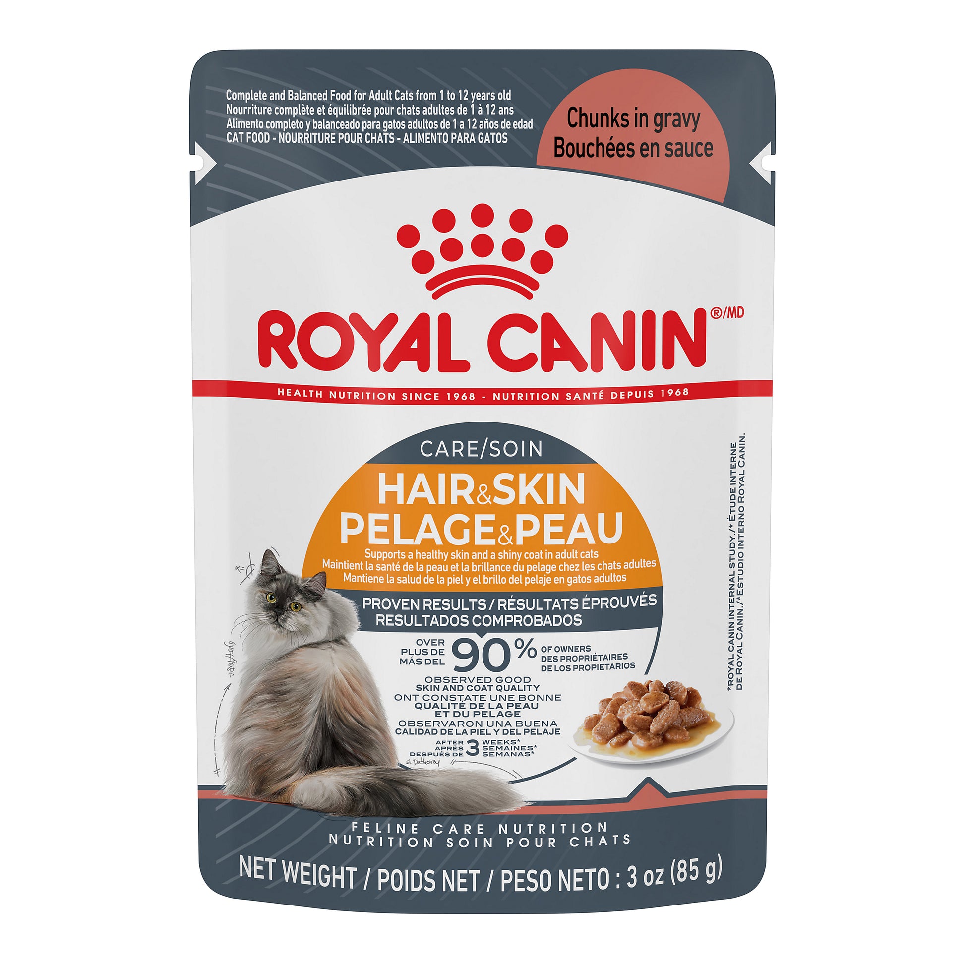 Royal Canin Cat Pouches Chunks In Gravy Adult Hair & Skin  Canned Cat Food  | PetMax Canada