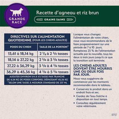 Nourriture pour chiens de grande race à base d'ingrédients limités Natural Balance Agneau et riz