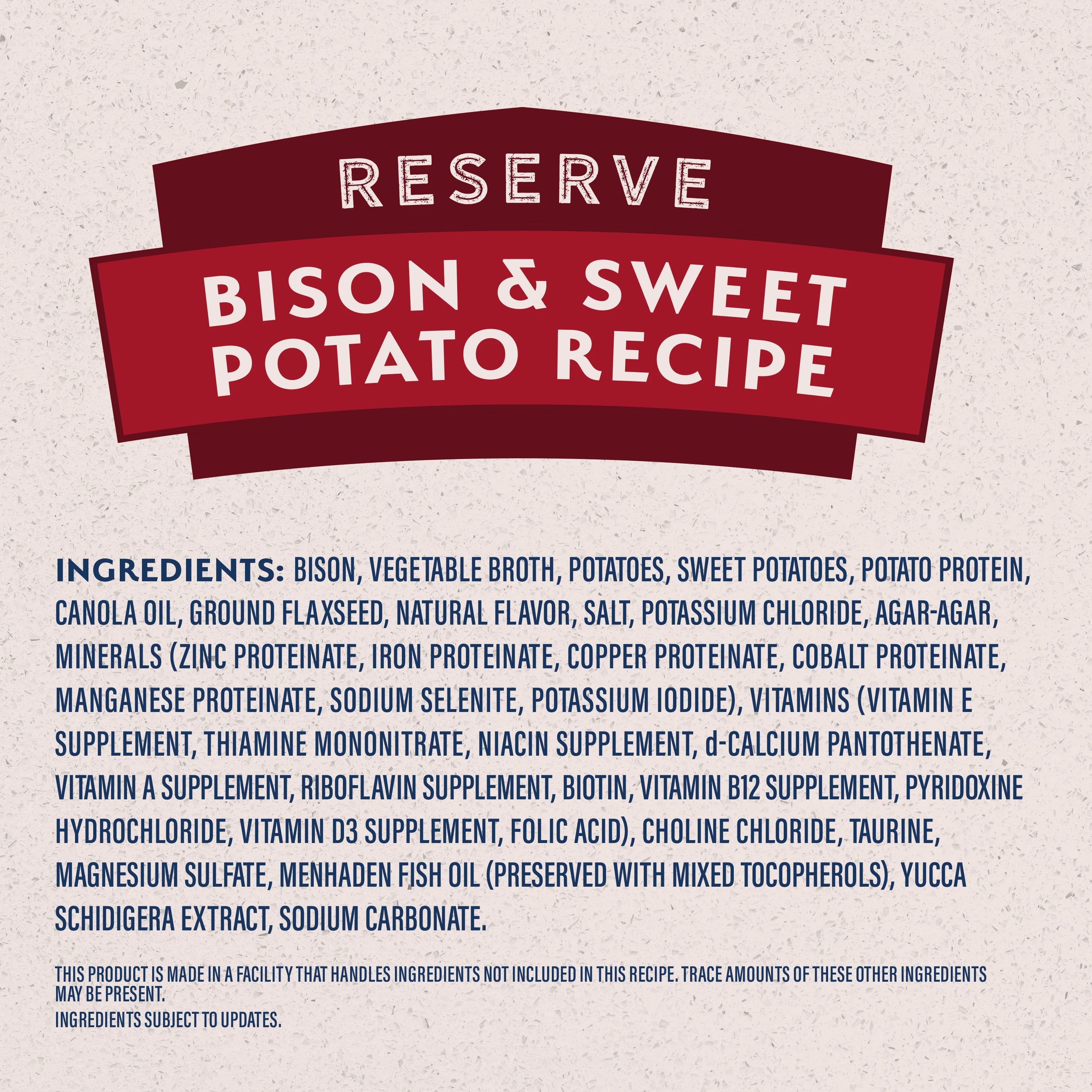 Natural Balance Limited Ingredient Reserve Bison & Sweet Potato Paté Wet Dog Food - 368g - ingredient panel graphic (3000x3000) - Natural Balance - PetMax Canada