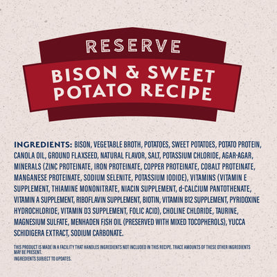 Natural Balance Limited Ingredient Reserve Bison & Sweet Potato Paté Wet Dog Food - 368g - ingredient panel graphic (3000x3000) - Natural Balance - PetMax Canada