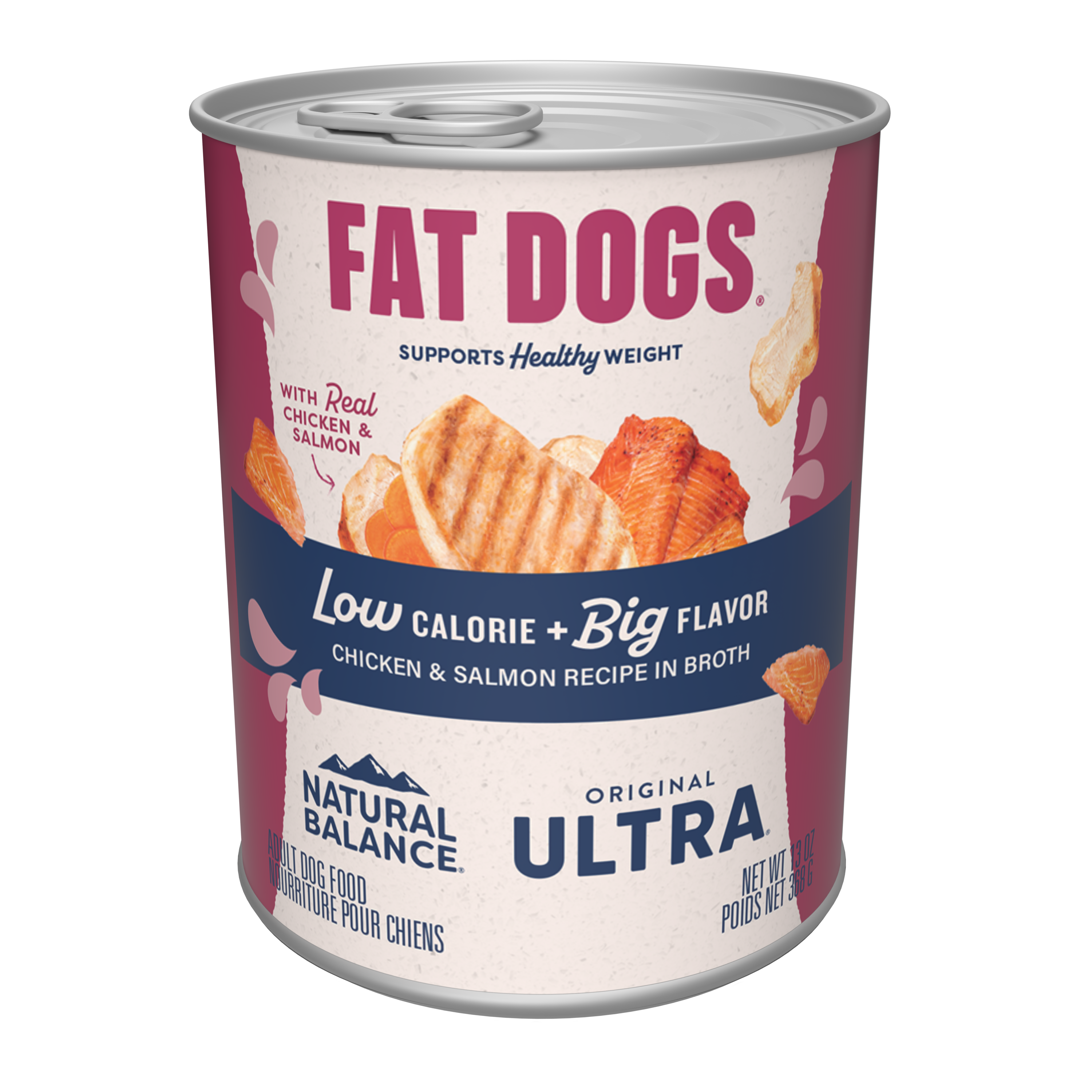 Natural Balance Original Ultra Fat Dogs Chicken & Salmon Low Calorie Wet Dog Food - 368g - front of can (3000x3000, transparent background) - Natural Balance - PetMax Canada