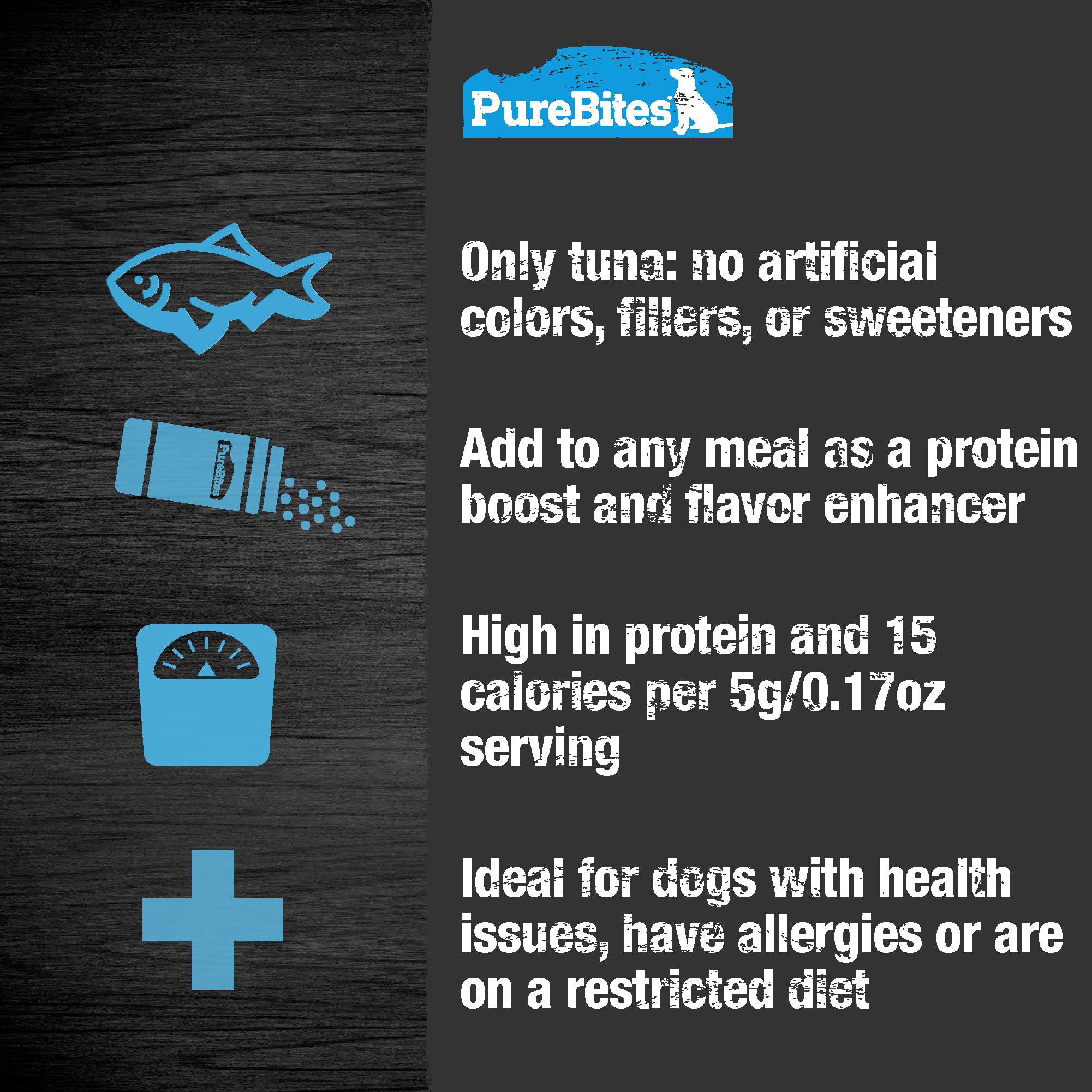 Pure Bites Air Dried Sprinkles Tuna Flavour Topper For Dogs - benefits information panel - Dog Treats - PureBites - PetMax Canada