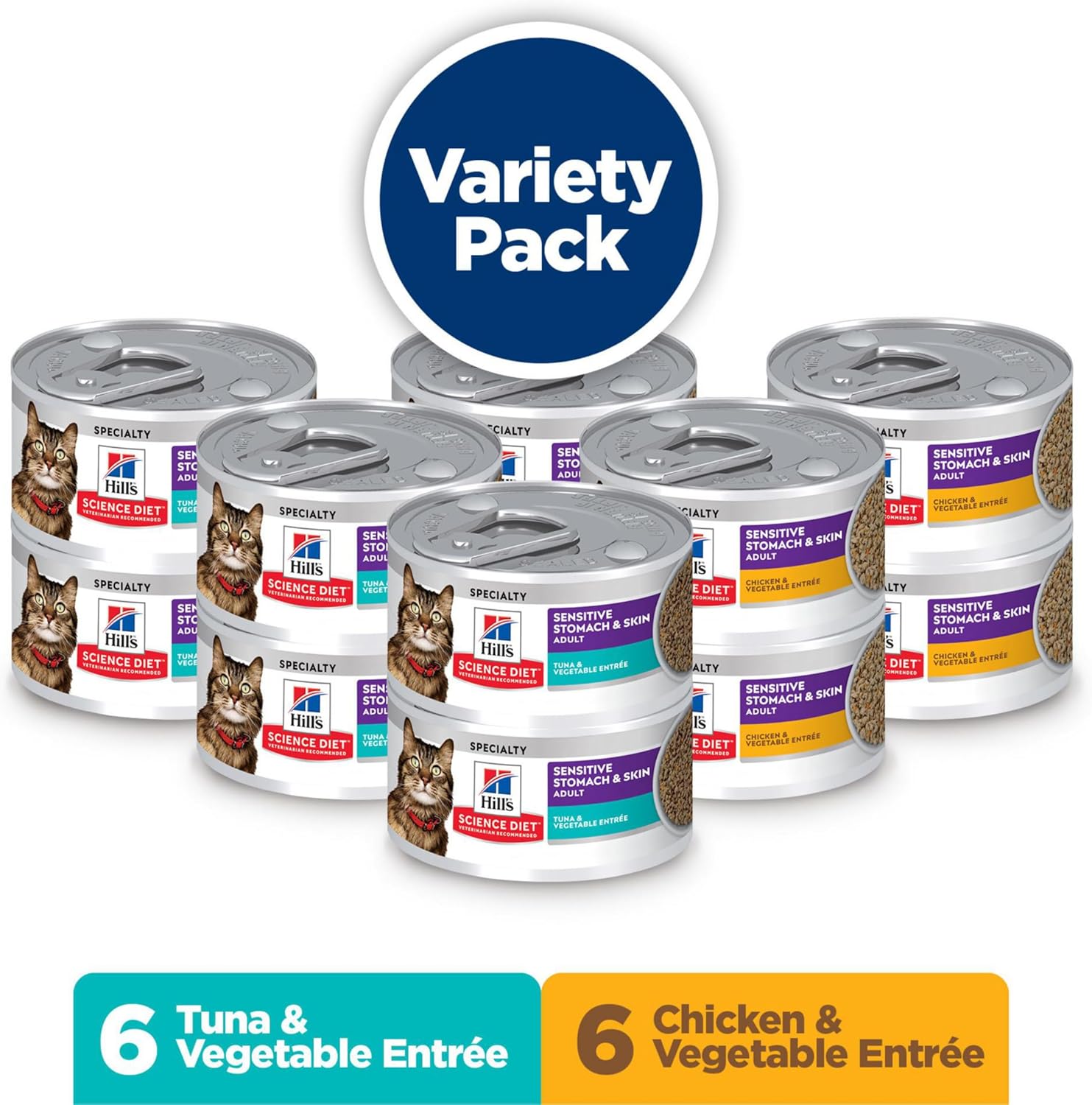 Hills Science Diet cat food variety pack on a white background