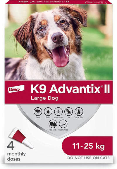 K9 Advantix II packaging for large dogs with a dog on the label.