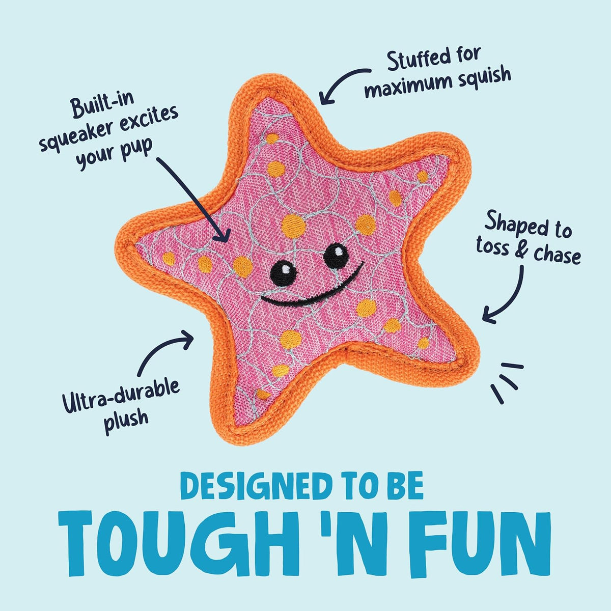 goDog Tough Guard Shelby Starfish Plush Dog Toy - Features: squeaker, squishy stuffing, toss and chase shape - PetMax Canada