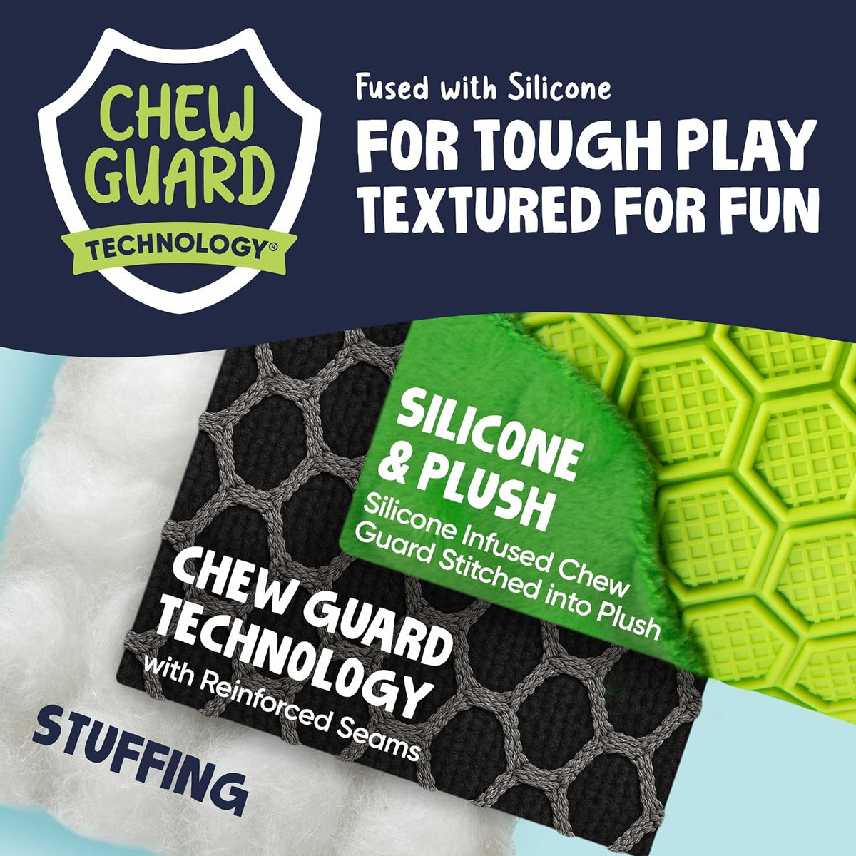goDog Tough 'N Texture Dillbert Pickle Dog Toy - Silicone and plush Chew Guard construction - PetMax Canada