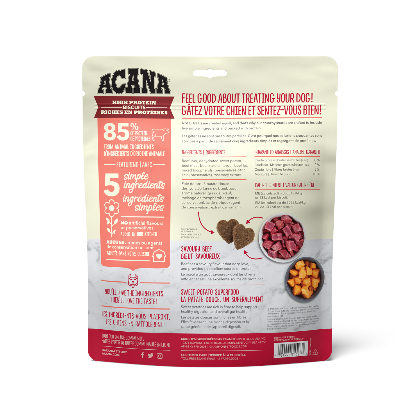 Acana High Protein Dog Biscuits Crunchy Beef Liver Recipe Small  Dog Treats  | PetMax Canada