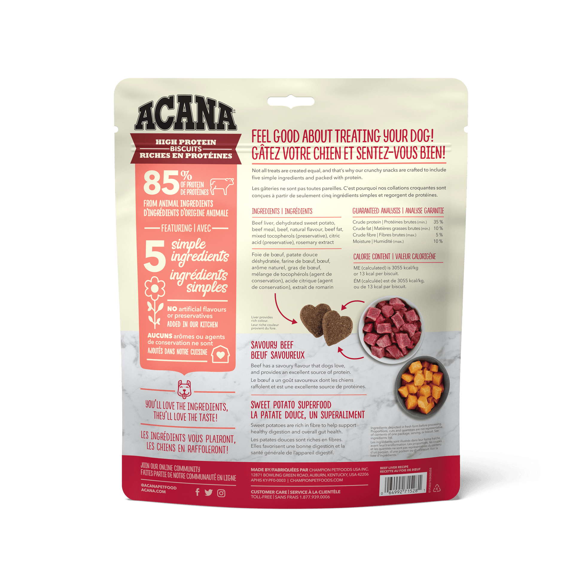 Acana High Protein Dog Biscuits Crunchy Beef Liver Recipe Small  Dog Treats  | PetMax Canada