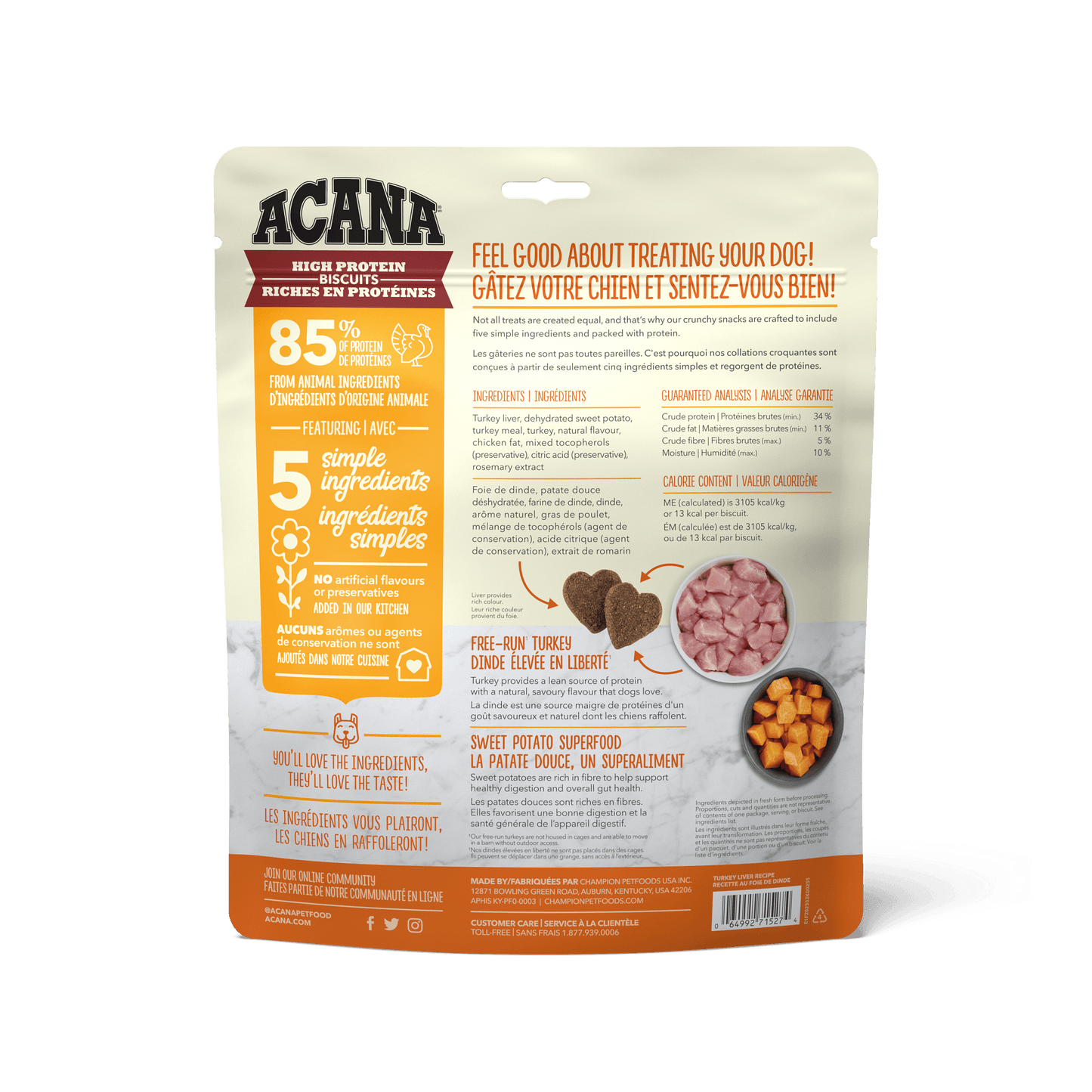 Acana High Protein Dog Biscuits Crunchy Turkey Liver Recipe Small  Dog Treats  | PetMax Canada