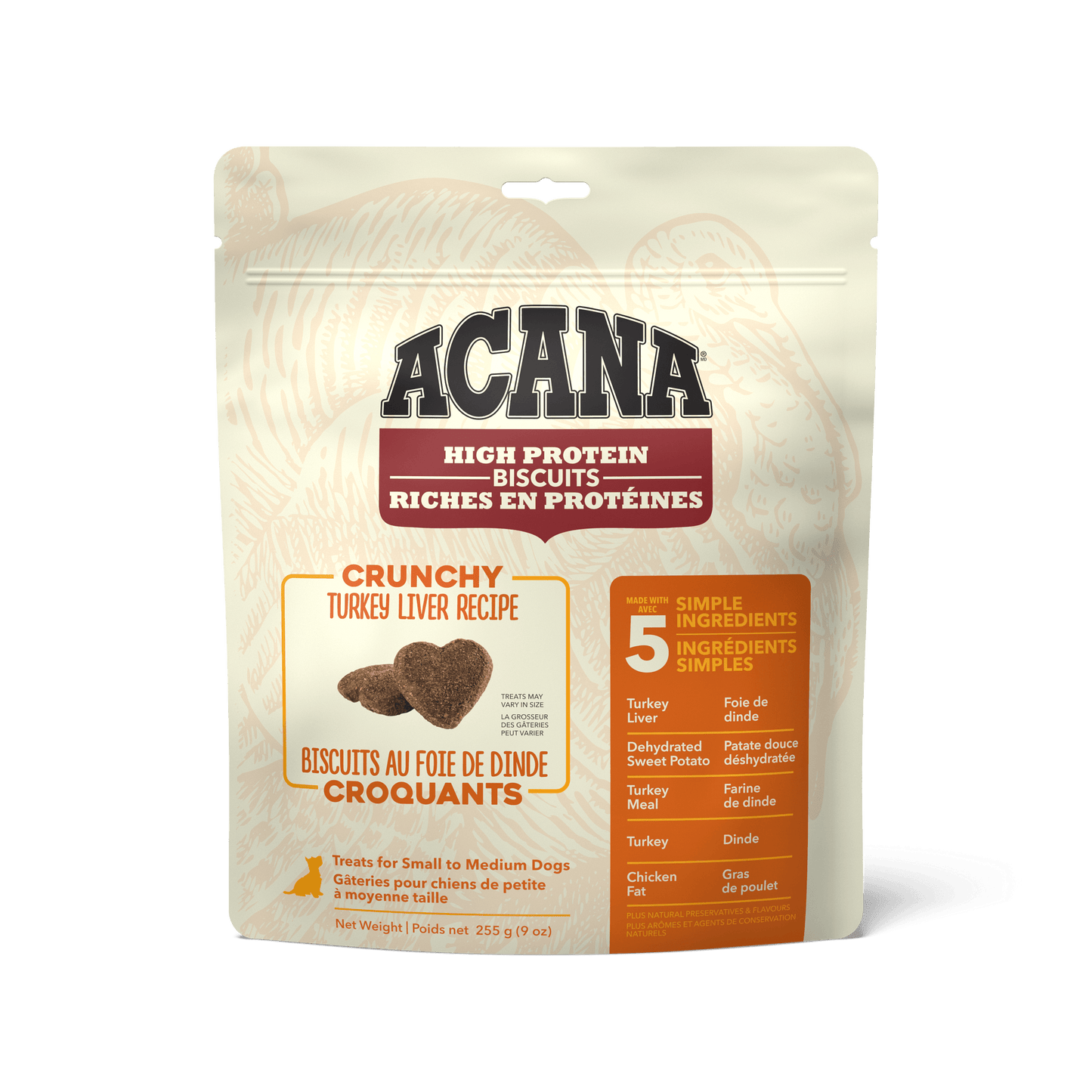 Acana High Protein Dog Biscuits Crunchy Turkey Liver Recipe Small  Dog Treats  | PetMax Canada